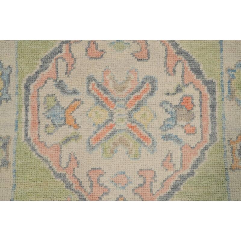 Hand Knotted Oriental 100% Wool Carpet Transitional Geometric Green Oushak Runner Rug - 7' 11'' X 3' 0''