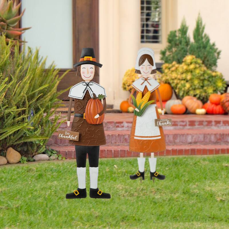 Glitzhome Thanksgiving Metal Yard Stake Fall Harvest Hanging Decor (2-3 Functions)