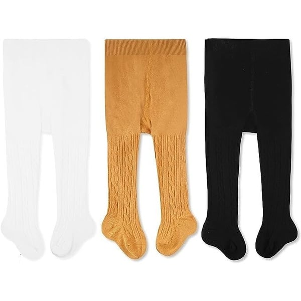 slide 2 of 6, CozyWay Cable Knit Leggings, 3 pair, white/black/mustard - Multi