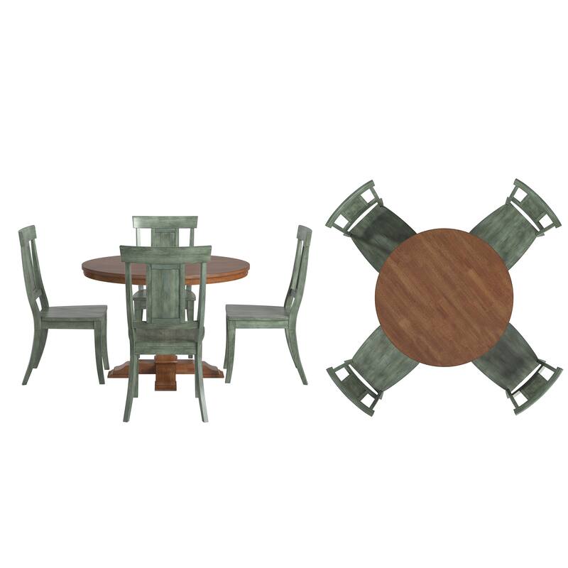Ronda 45" Round Solid Wood Top Dining Set with Panel Back Chairs