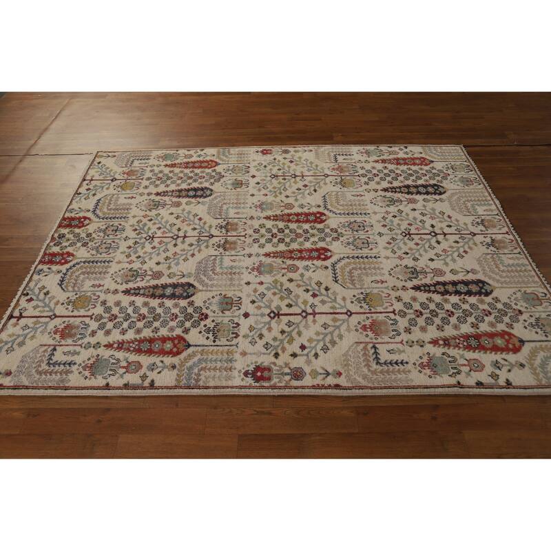 Hand Knotted Oriental 100% Wool Carpet Traditional All-Over Beige & Ivories Ziegler Area Rug - 6' 7'' X 5' 0''