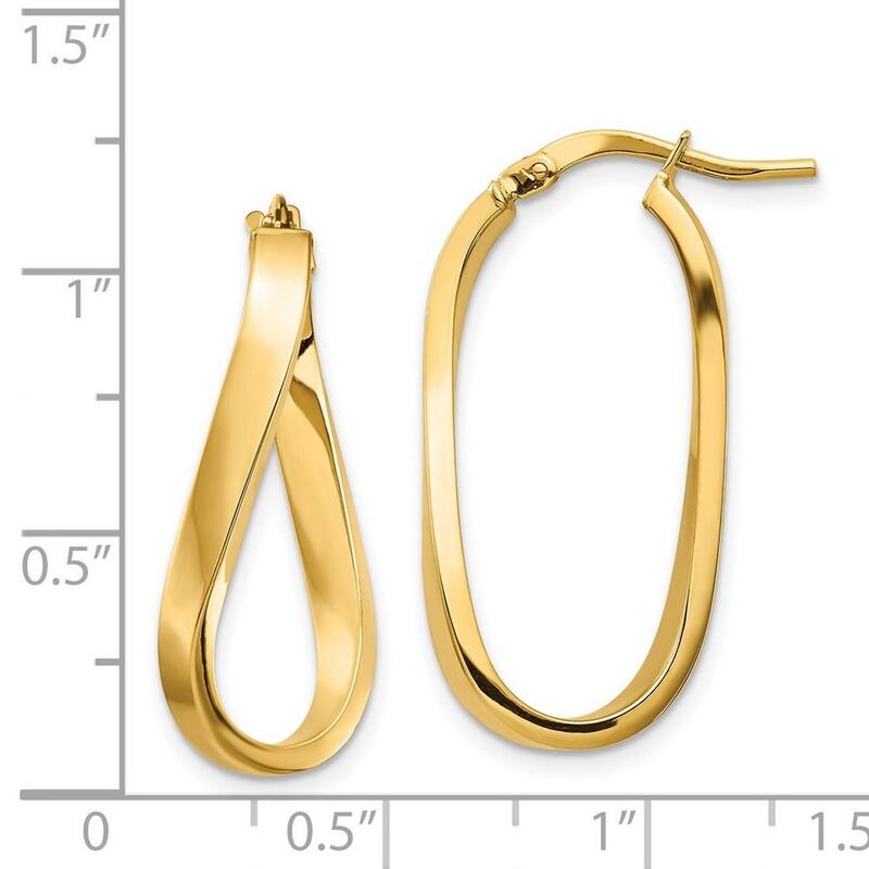 Curata 14k Yellow Gold Polished Wavy Hoop Earrings - 28.52x13.48mm