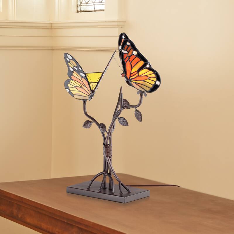 River of Goods Lydia 20.5-Inch Stained Glass Butterfly Table Lamp - 12" x 6.5" x 20.5"