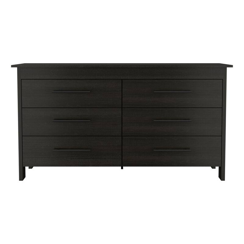 6-Drawer Double Dresser in Black Finish with Four Legs, Superior Top, Smooth Glide Drawers, and Contemporary Look