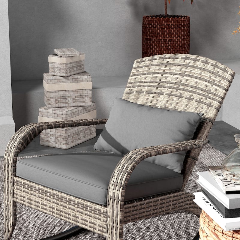 Outsunny Outdoor Wicker Adirondack Rocking Chair, Patio Rattan Rocker Chair with High Back, Seat Cushion, and Pillow for Garden