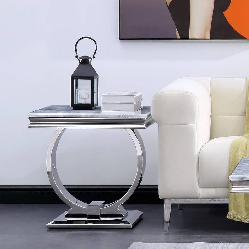 Modern metal End Table with Square Gloss Top and with metal U-shaped base