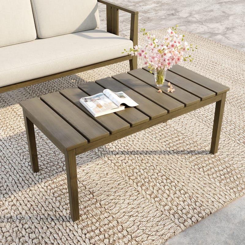 Outdoor Patio Teak Wood Side Table Coffee Table - Coffee table - Brown