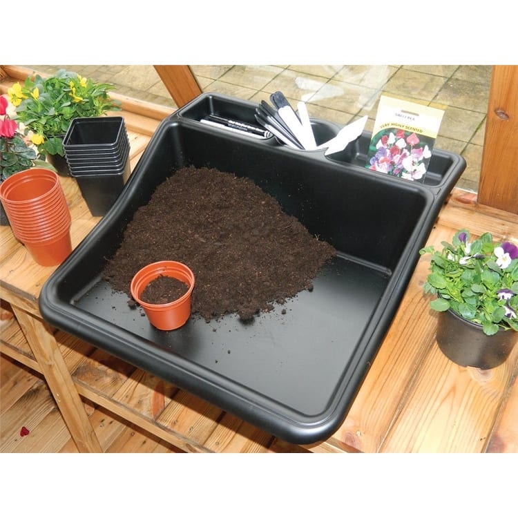 Compact Garden Tidy Tray with Shelf - 19"L x 19.5"W x 6"H; 2lbs - Black