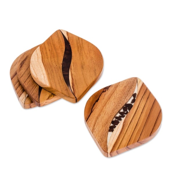 Juvale 3.7 Natural Acacia Wood Coasters Set for Drinks, Dark