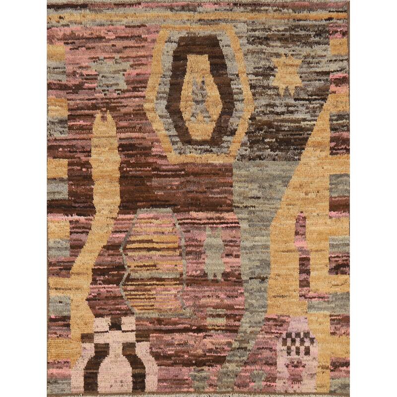 Abstract Geometric Moroccan Oriental Rug Hand-Knotted Wool Carpet - 5'3" x 6'6"