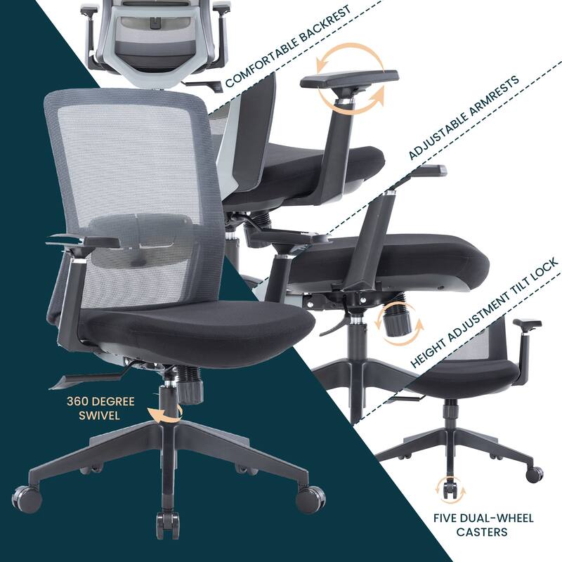 Ingram Contemporary Ergonomic Mesh Office Chair - Adjustable Height & Armrests, Mid-Back Swivel Desk Chair for Home Office