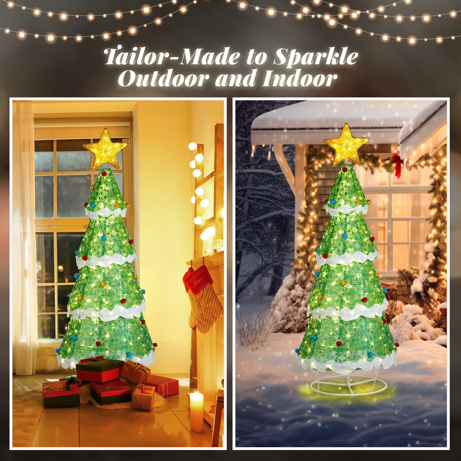 6Ft Lighted Christmas Tree Yard Decorations Pre Lit Pull Up Christmas Tree With 200 LED Warm White Lights Bed Bath Beyond 42196986
