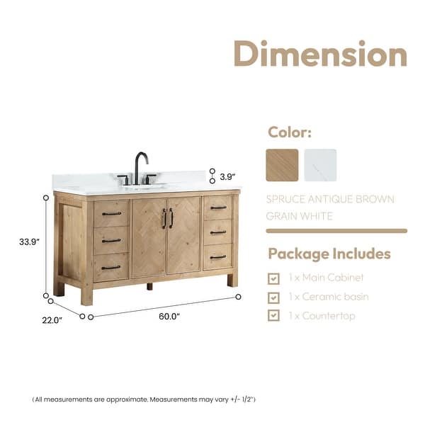 dimension image slide 6 of 10, Javier Bath Vanity with Composite Stone Top without Mirror
