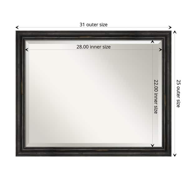 dimension image slide 3 of 4, Beveled Wood Wall Mirror - Rustic Pine Black Narrow Frame
