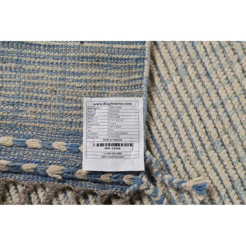 All-Over Abstract Moroccan Modern Area Rug Handmade Stripe Wool Carpet - 8'10"x 11'9"