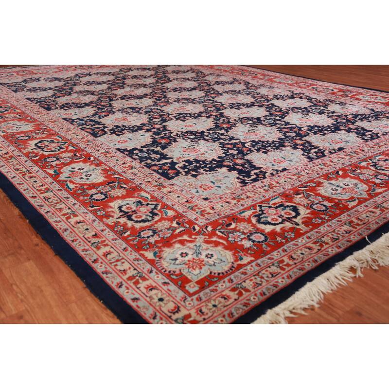 Hand Knotted Oriental 100% Wool Carpet Traditional All-Over Navy Blue & Blues Bidjar Area Rug - 12' 8'' X 9' 9''