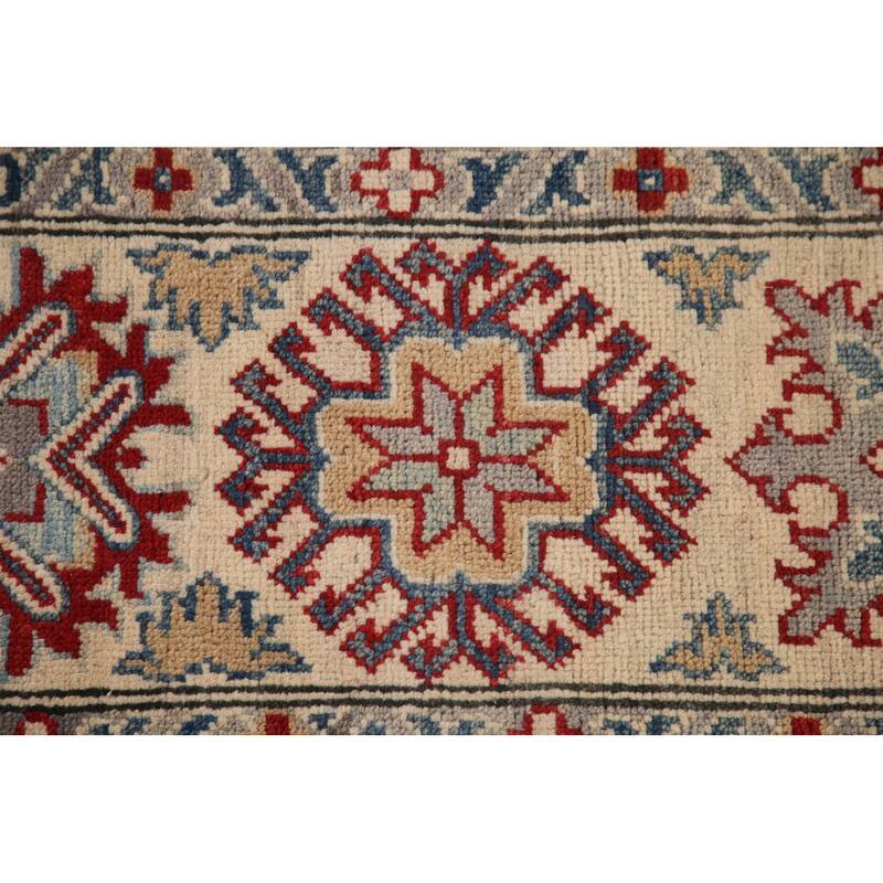 Red Geometric Kazak Area Rug Handmade Oriental Wool Carpet - 9'0"x 12'5"
