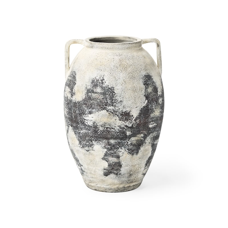 Boscia White and Black Ceramic Floor Vase - 15.0L x 15.0W x 22.0H - Off-White