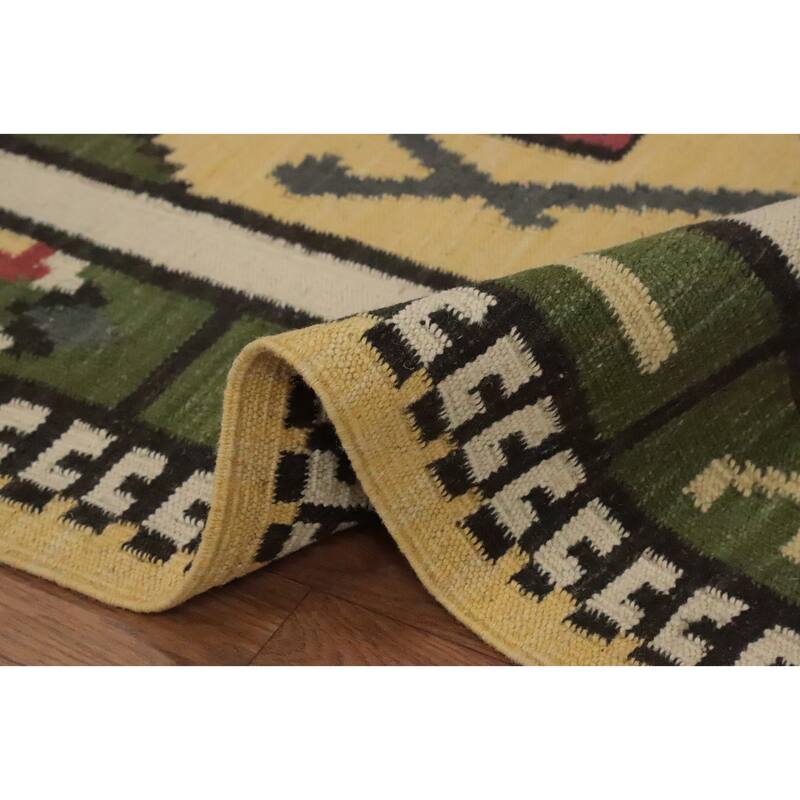 Hand Woven Oriental 100% Wool Carpet Southwestern Tribal Yellow & Gold Kilim Area Rug - 6' 7'' X 3' 8''