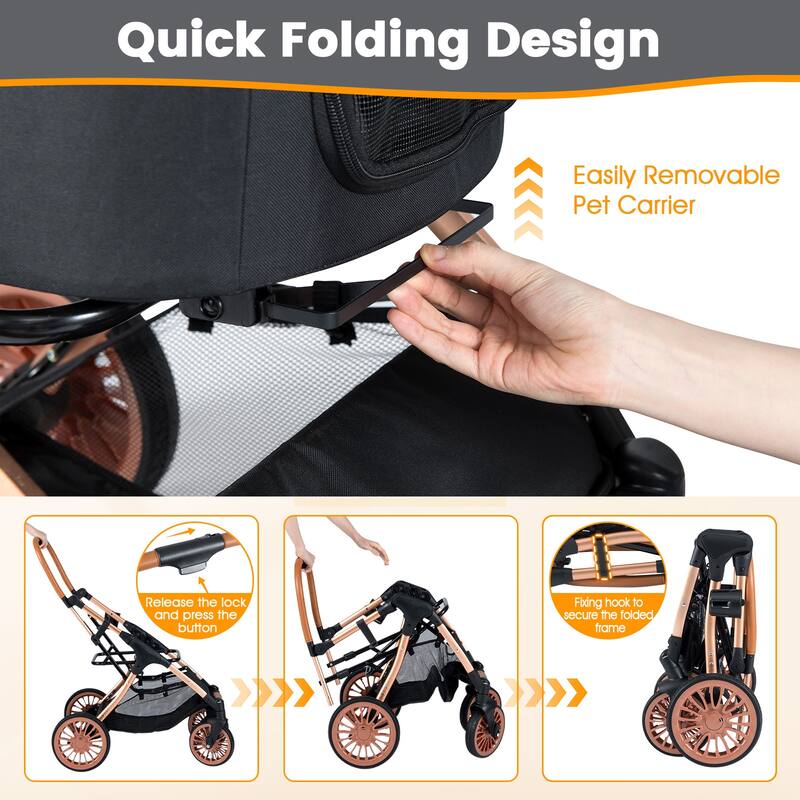 Gymax 3-in-1 Pet Stroller w/ Removable Carrier Sun Shade Removable Pad