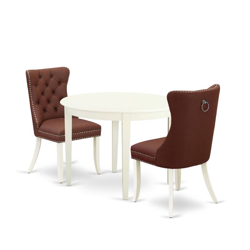 East West Furniture Dining Table Set Contains a Round Kitchen Table and Parson Chairs, Linen White (Pieces Options)