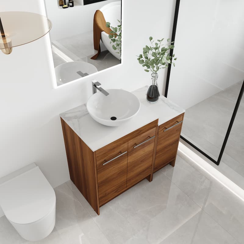 Malwee 24"/36"/48"/60" FreeStanding Bathroom Vanity, Floor Stand Bathroom Vanity with Ceramic Sink,Soft Close Door and Shelf