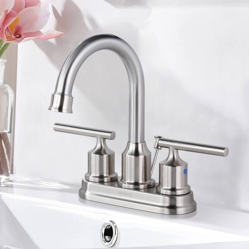 WOWOW 4 in. Centerset Double Handle Bathroom Faucet with Drain Kit Included