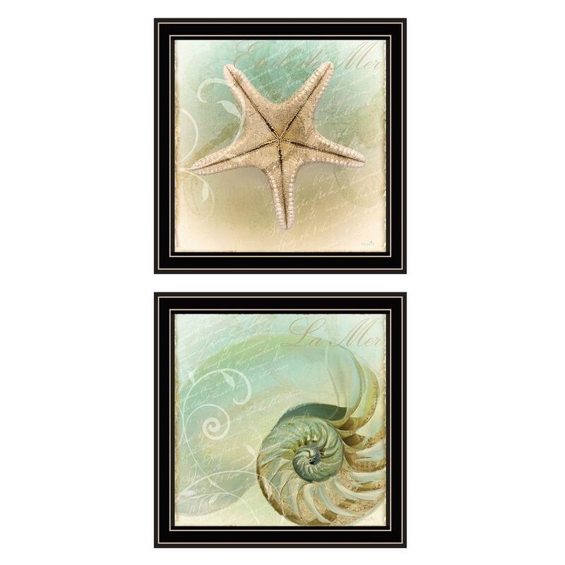 TrendyDecor4U "The Sea I & Sea II" Framed Print Wall Art by Sophie 6 - Blue, Tan, Green - Black