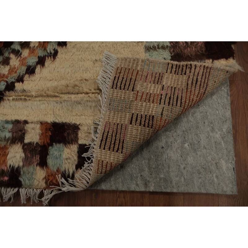 Hand Knotted Oriental 100% Wool Carpet Modern Tribal Beige & Ivories Moroccan Area Rug - 9' 8'' X 6' 8''