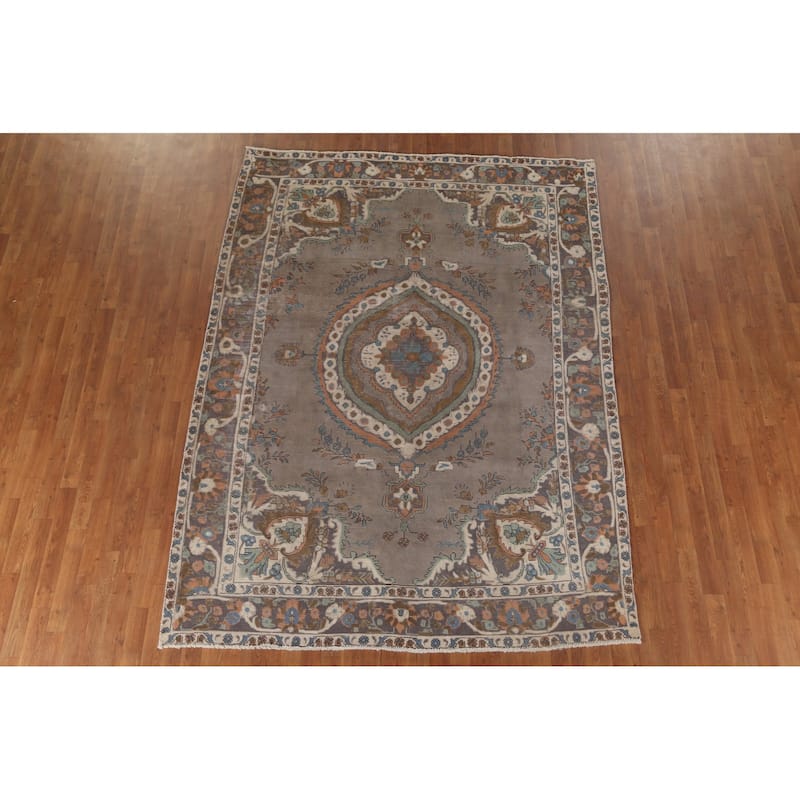 Over-Dyed Tabriz Persian Vintage Rug Hand-Knotted Wool Carpet - 6'10"x 9'2"