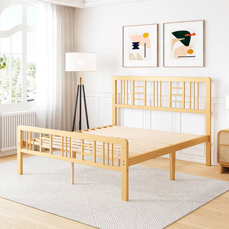 35 Inch Solid Bamboo Bed Frame with Headboard, Durable & Aesthetic Bedroom Upgrade