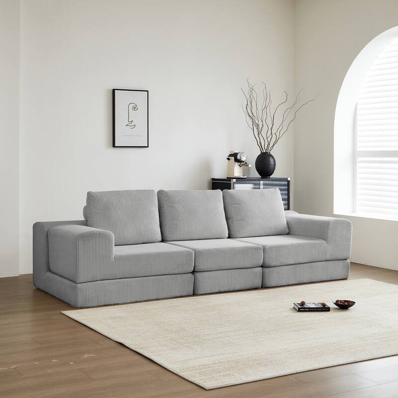108'' Modular Sectional 3-Seater Cloud Sofa, Convertible Sofa Bed - Grey