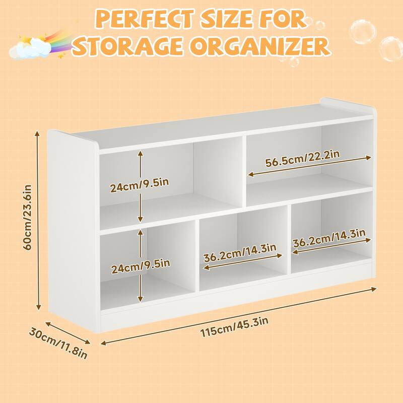 Wooden Storage Cabinet with 5 Sections, Montessori Kids Bookshelf and Toy Organizer for Nursery, Playroom & Classroom