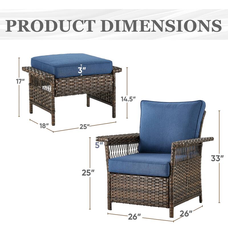Outdoor Patio Chairs with Ottomans - Brown