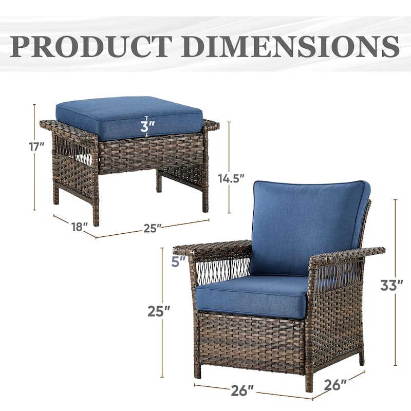 Outdoor Wicker Chairs with Ottoman Furniture
