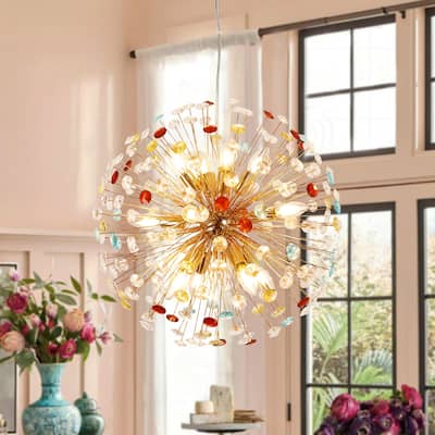 12-Light Modern Glam Linear Sputnik Crystal Chandelier Starburst Firework Globe Pendant Light - 21.6 in. W x 21.6 in. H