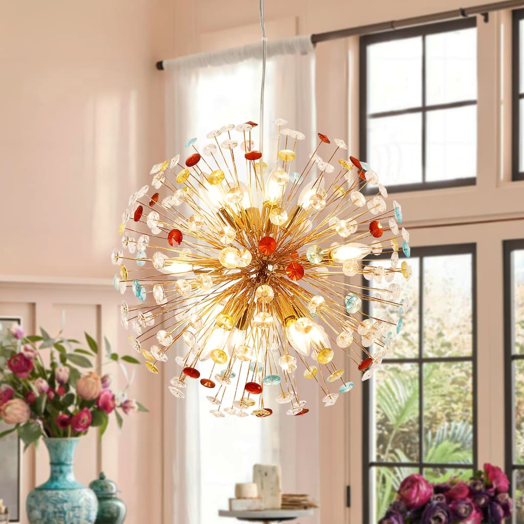 12-Light Modern Glam Linear Sputnik Crystal Chandelier Starburst Firework Globe Pendant Light - 21.6 in. W x 21.6 in. H