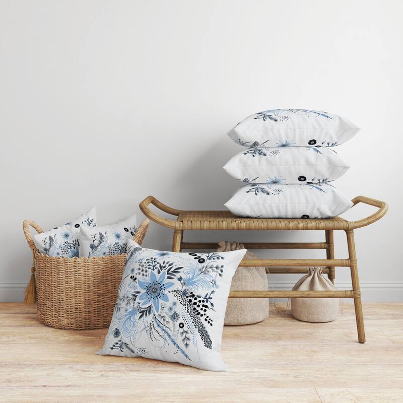 Enchanting Bouquet Faux Suede Reversible Throw Pillow Blue and Grey