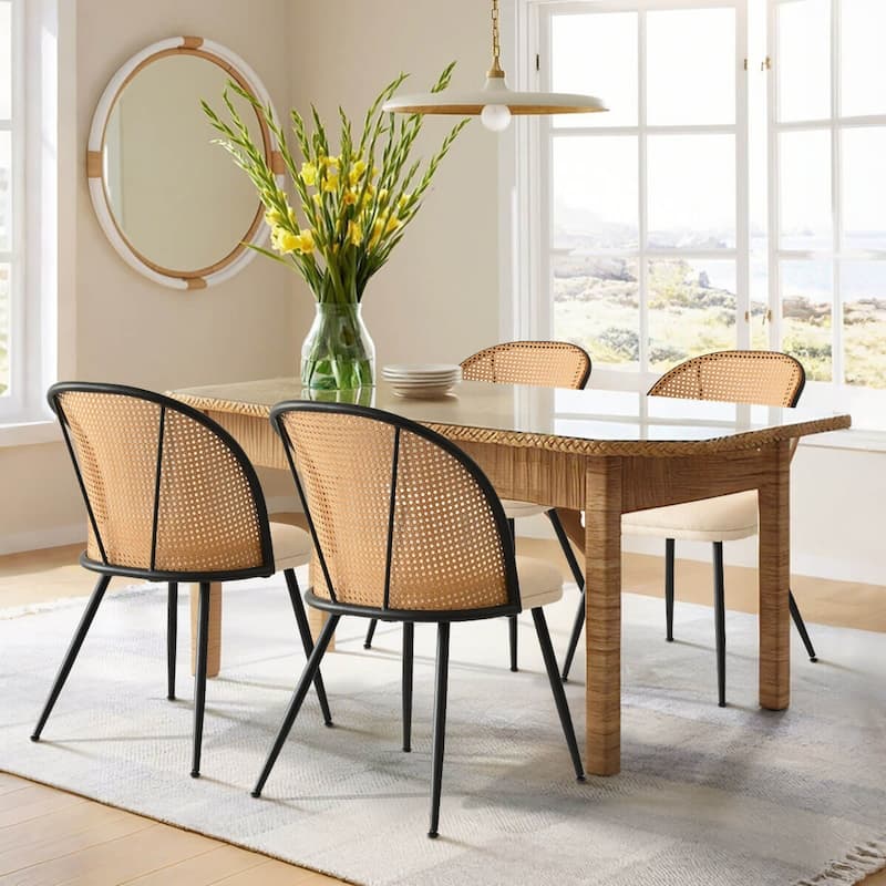Upholstered Faux Rattan Dining Chairs (Set of 4)