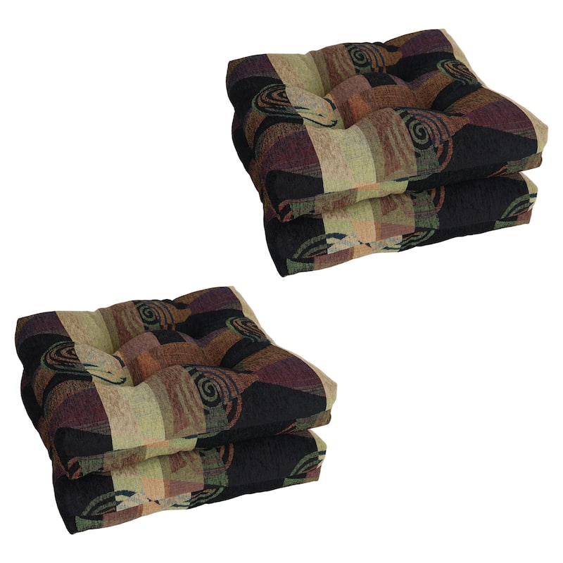 19-inch Square Jacquard Chenille Tufted Dining Chair Cushion - 19 x 19 - Dark Side of the Moon - Set of 4