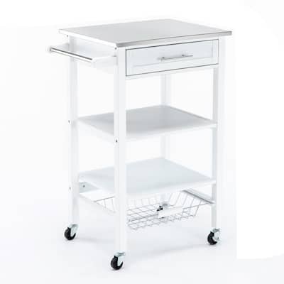 Kitchen Cart with 2 Wooden Shelves and 1 Drawer, White