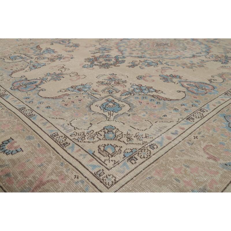 Tabriz Persian Area Rug Beige Oriental Hand-Knotted Wool Carpet - 7'11"x 11'0"