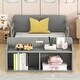 preview thumbnail 2 of 18, Twin Floor Bed with Storage Footboard & Guardrails - Pine Wood Construction
