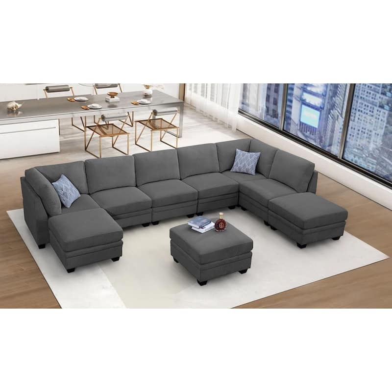 9 PCS Corduroy Flexible Combination Sectional Sofa