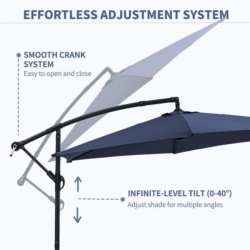 Ainfox 10 ft Cantilever Offset Outdoor Patio Umbrella with Base Stand Rotate and Tilt