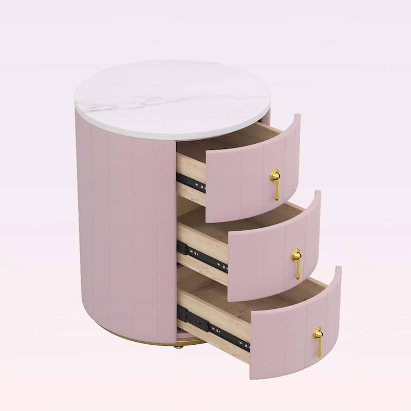 Upholstered Nightstand with 3 Drawers,for Bedroom