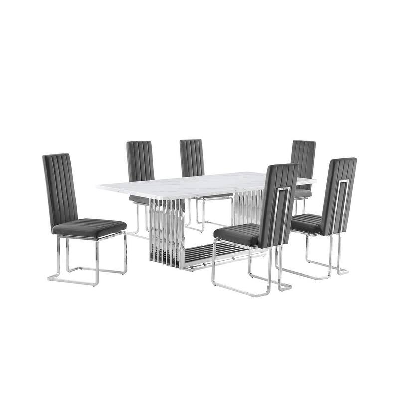 Best Quality Furniture D312/3-SC340-7 Dining Set with 79" White Marble Top