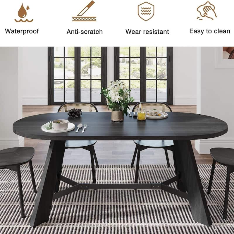 WESOME 70.86" Rustic Wood Oval Dining Table with Tapered Legs - 70.86"D x 31.5"W x 29.53"H