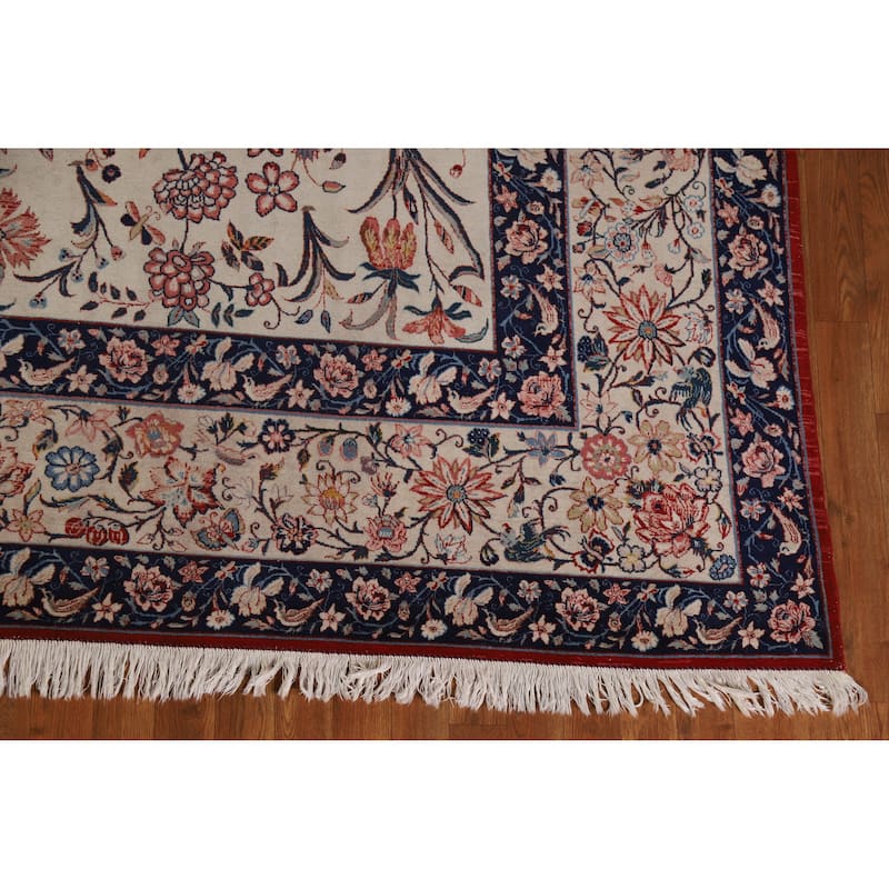 Hand Knotted Oriental 100% Wool Carpet Traditional All-Over Beige & Ivories Isfahan Area Rug - 12' 0'' X 8' 3''