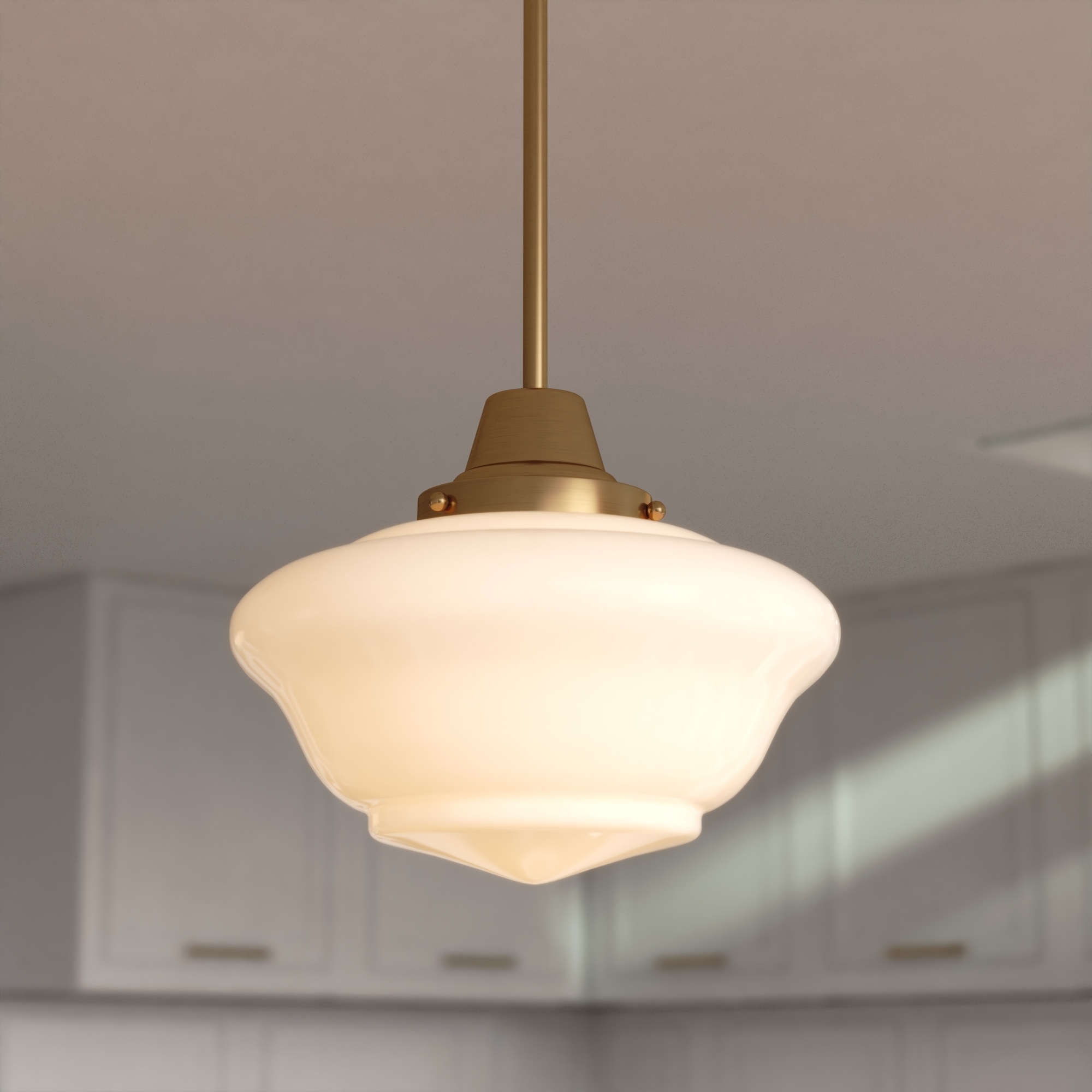 VAXCEL Eastgate 1-Light 12 in. Wide Schoolhouse Mini Pendant, White Frosted Opal Glass Shade, Hanging Ceiling Fixture